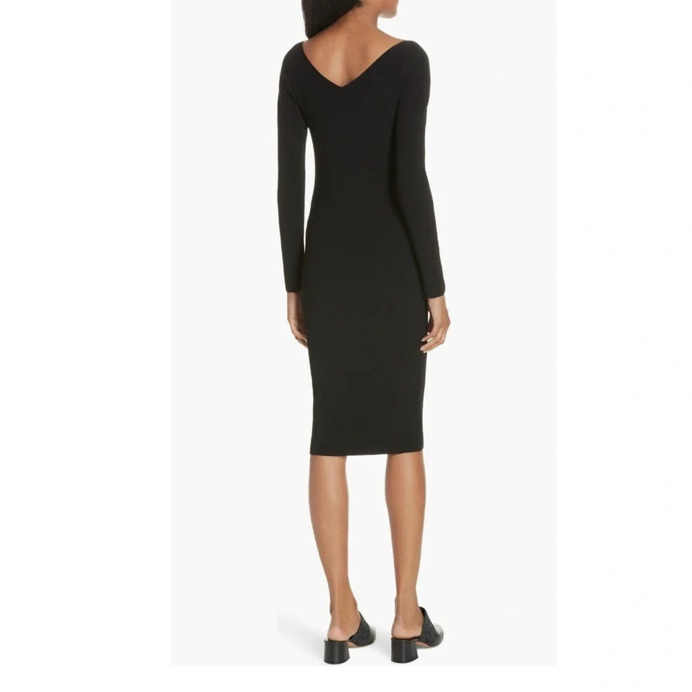 Vince Ribbed V-neck Long Sleeve Midi Dress Black Size Small NWT
